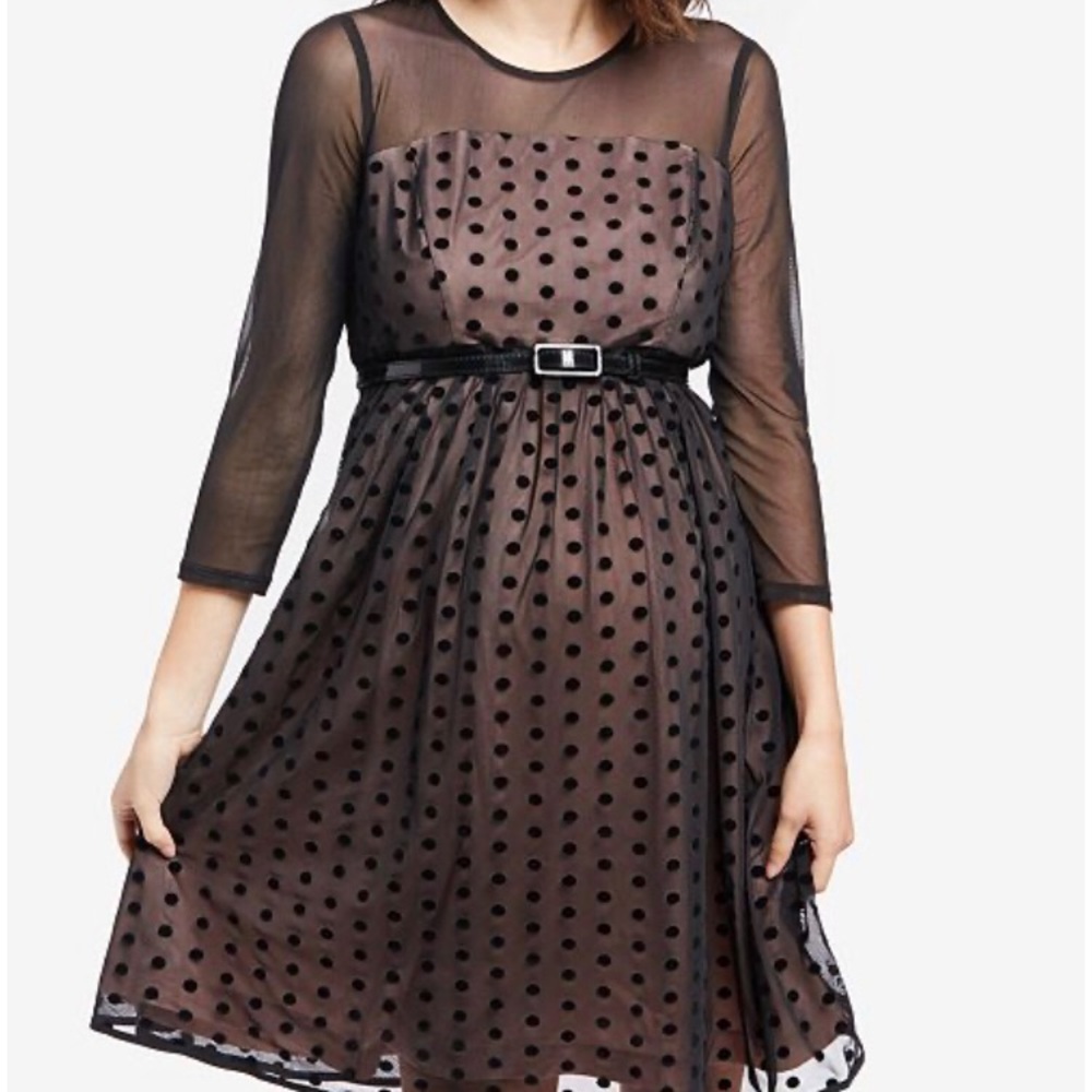 Blush-lined Polka dot Belted Maternity dress